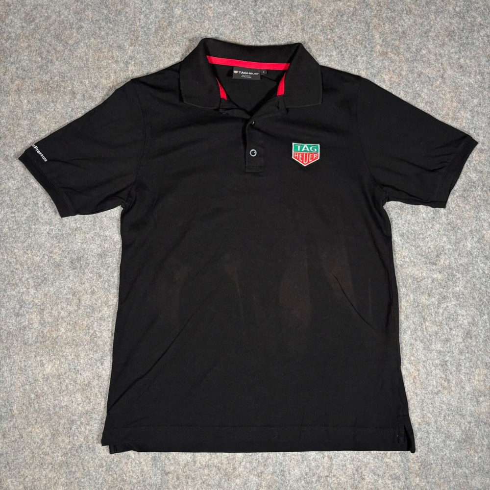 TAG Heuer Polo Shirt Mens Size S Black Red Logo Short Sleeve *Personalized READ